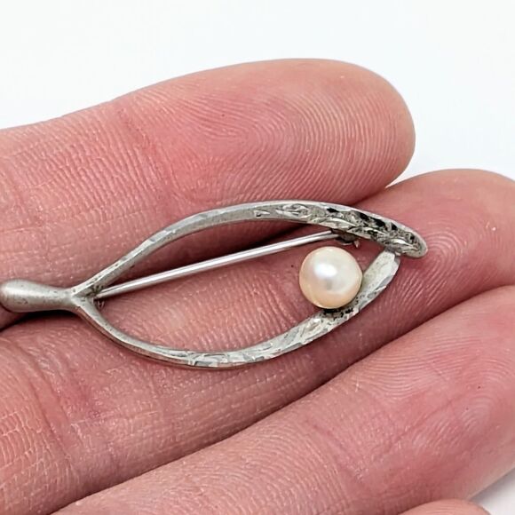 Vintage Akoya pearl brooch sterling silver beautiful classic minimalist - Picture 7 of 11